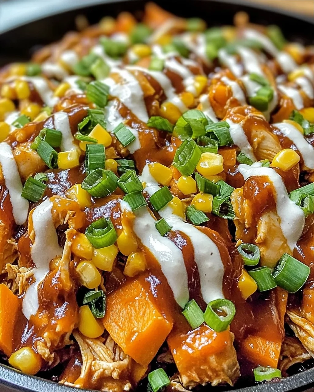 BBQ Hähnchen Süßkartoffel Pfanne für die ganze Familie