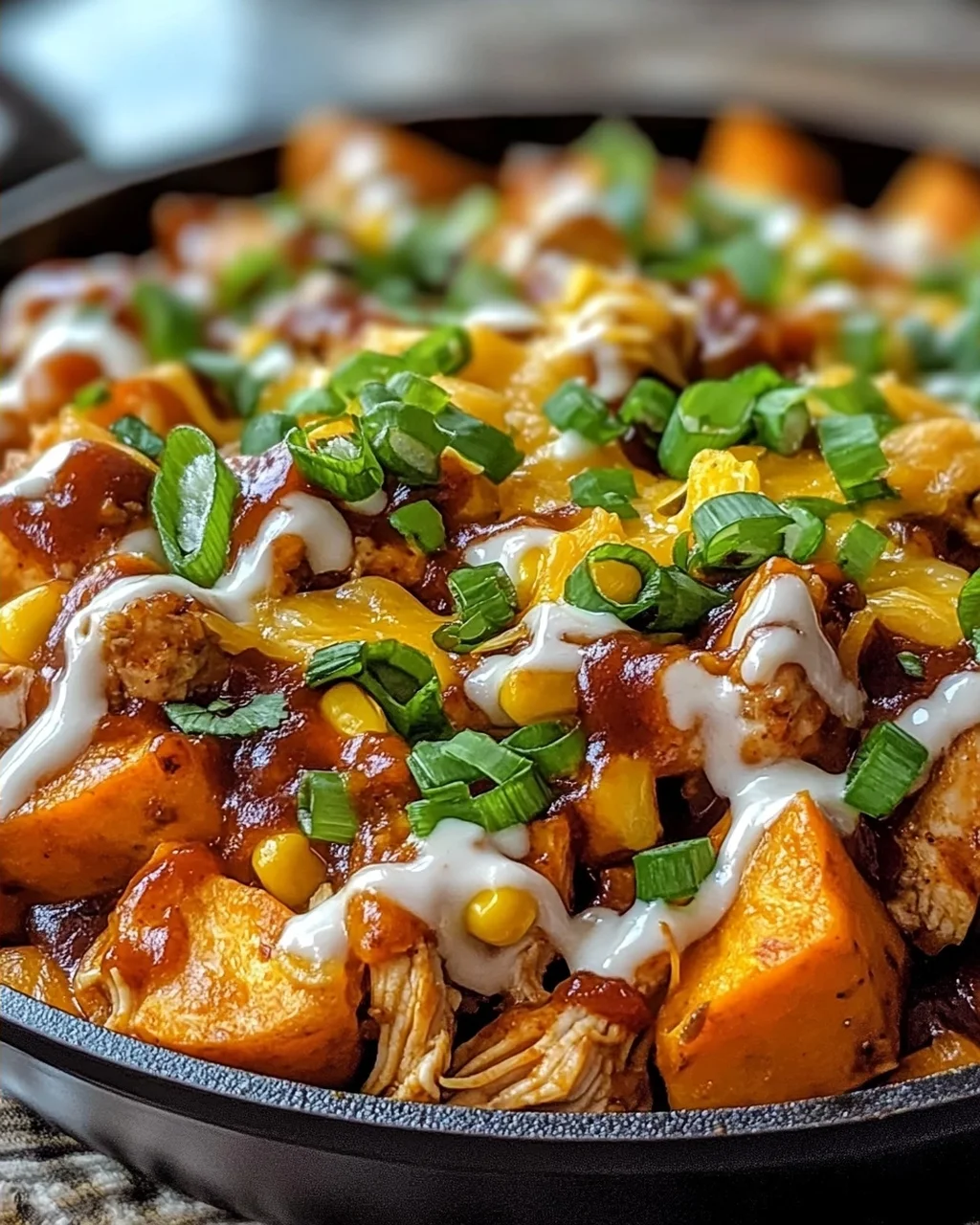 BBQ Hähnchen Süßkartoffel Pfanne für die ganze Familie