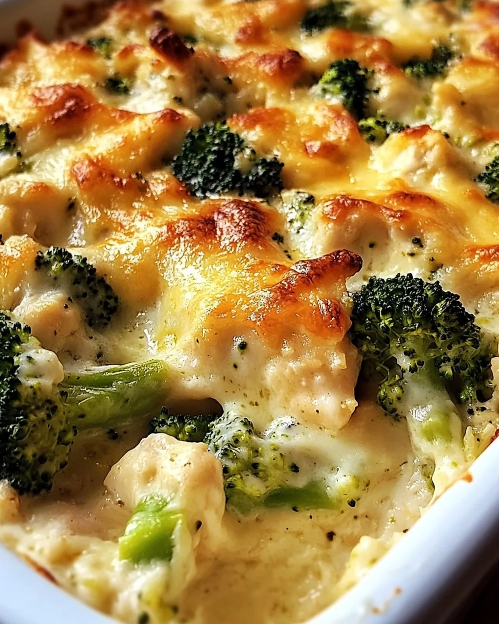 Brokkoli Hähnchen Auflauf mit Frischkäse und Mozzarella
