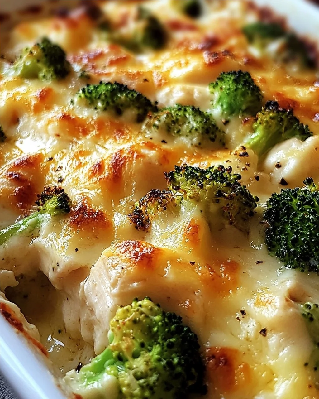 Brokkoli Hähnchen Auflauf mit Frischkäse und Mozzarella