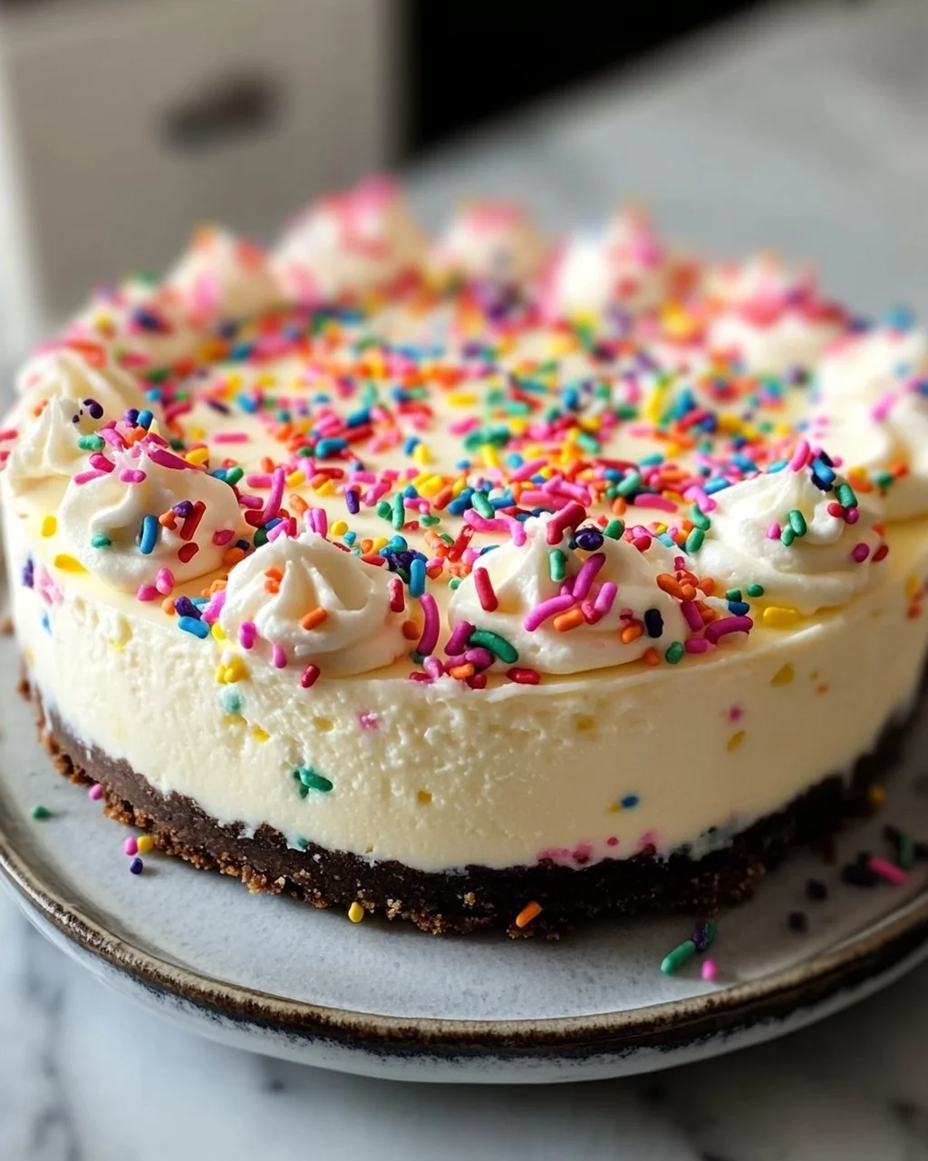 Bunter Funfetti Geburtstagskäsekuchen – fix & ohne Backen!