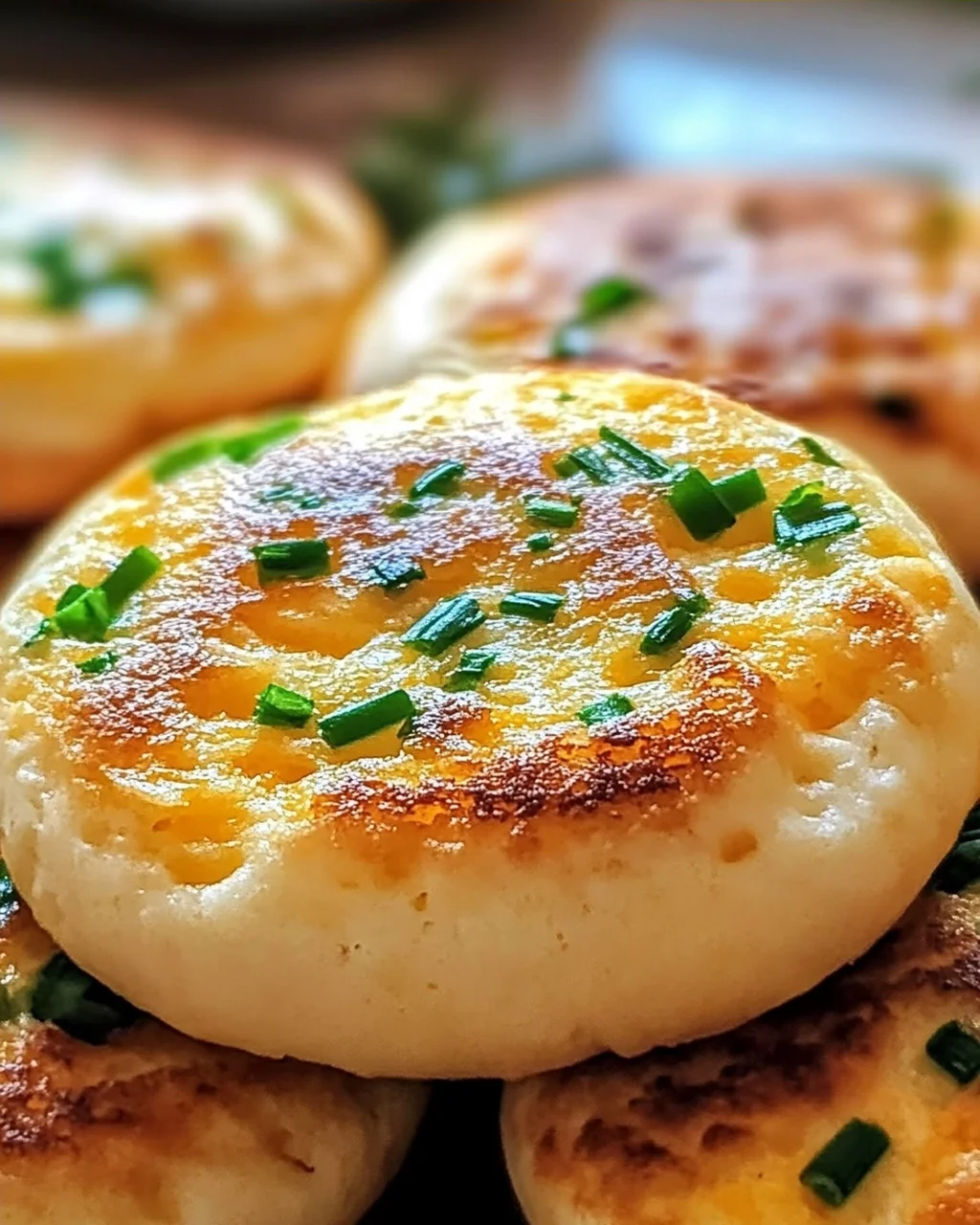 Cheddar Schnittlauch Englisch Muffins frisch gebacken