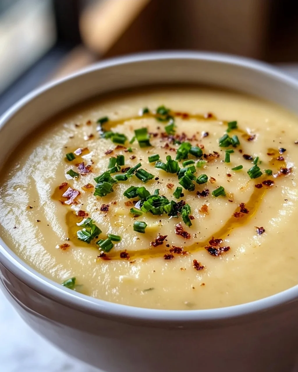 Cremige Kartoffelsuppe mit geröstetem Knoblauch Rezept