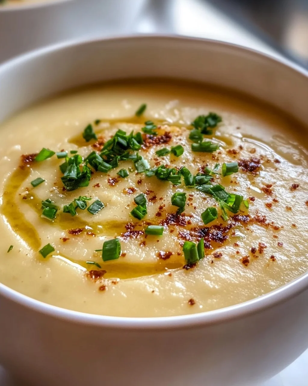 Cremige Kartoffelsuppe mit geröstetem Knoblauch Rezept
