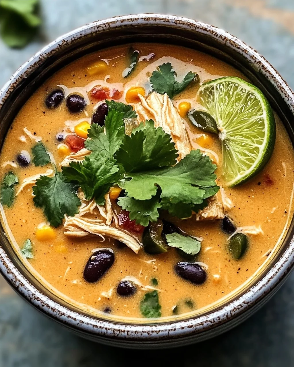 Einfache Hähnchen-, Poblano- und schwarze Bohnensuppe
