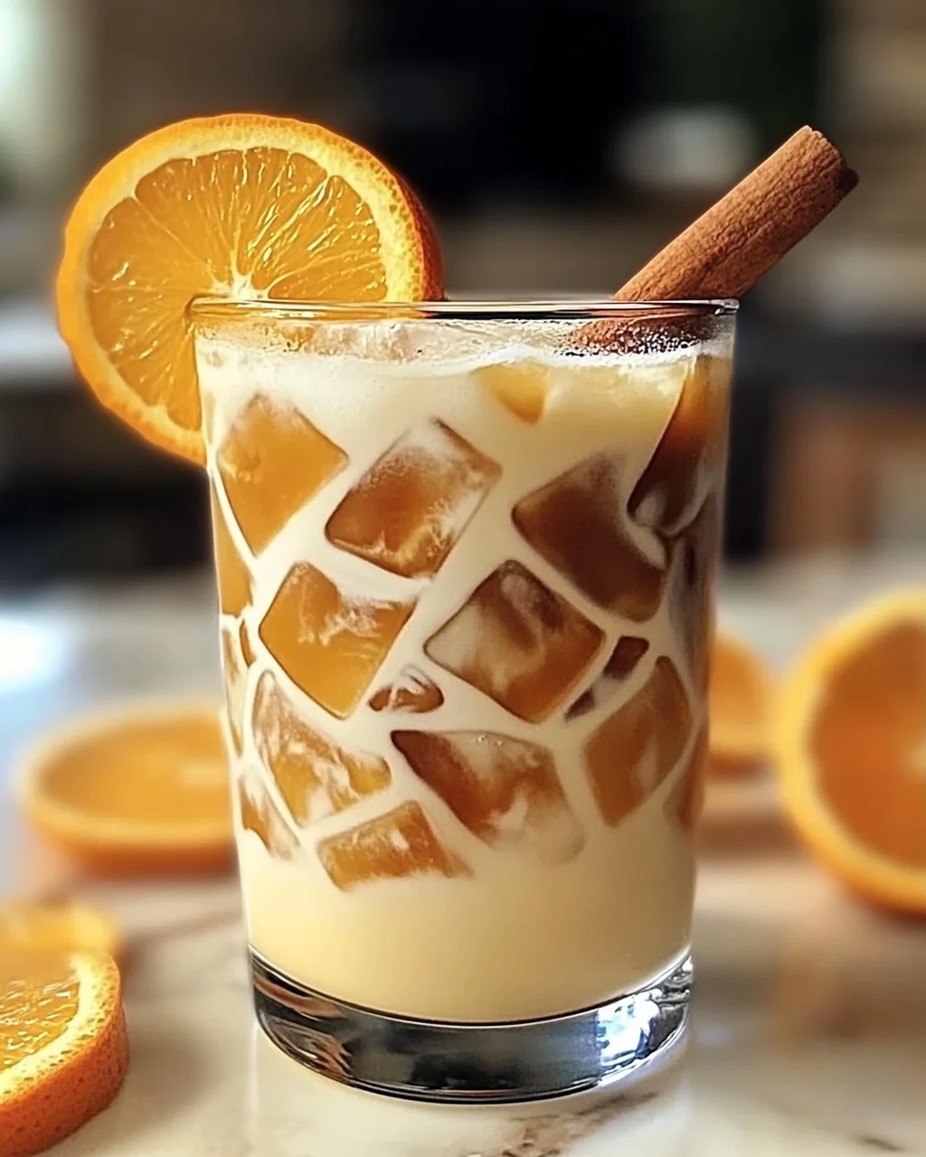 Erfrischender Eiskaffee mit Orange und Zimt für heiße Tage