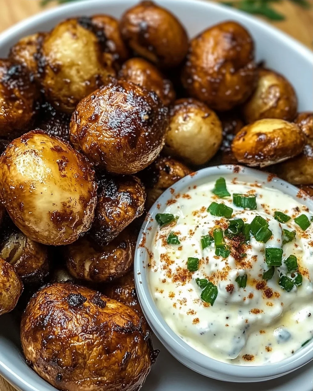 Gebratene Champignons mit Knoblauchdip