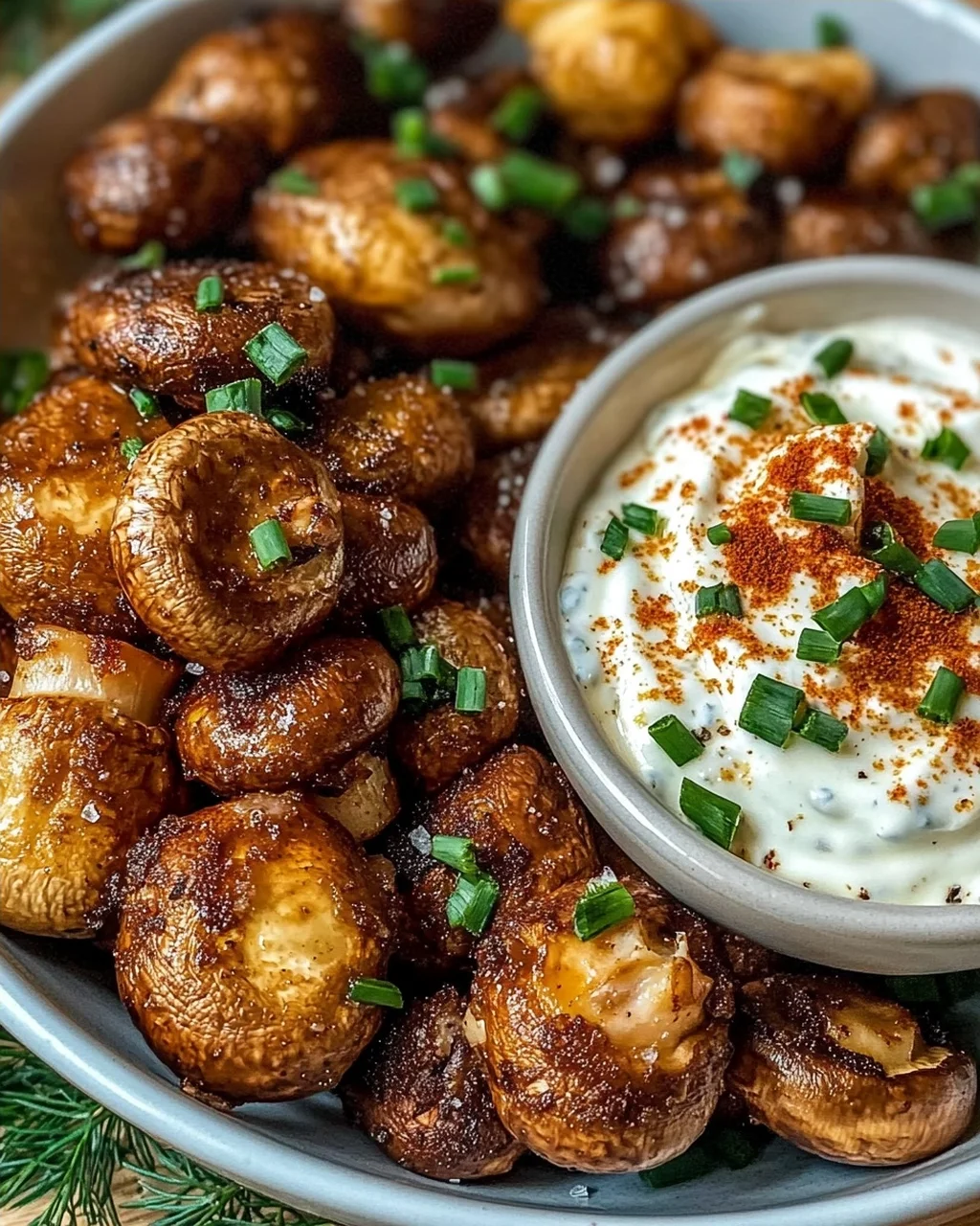 Gebratene Champignons mit Knoblauchdip