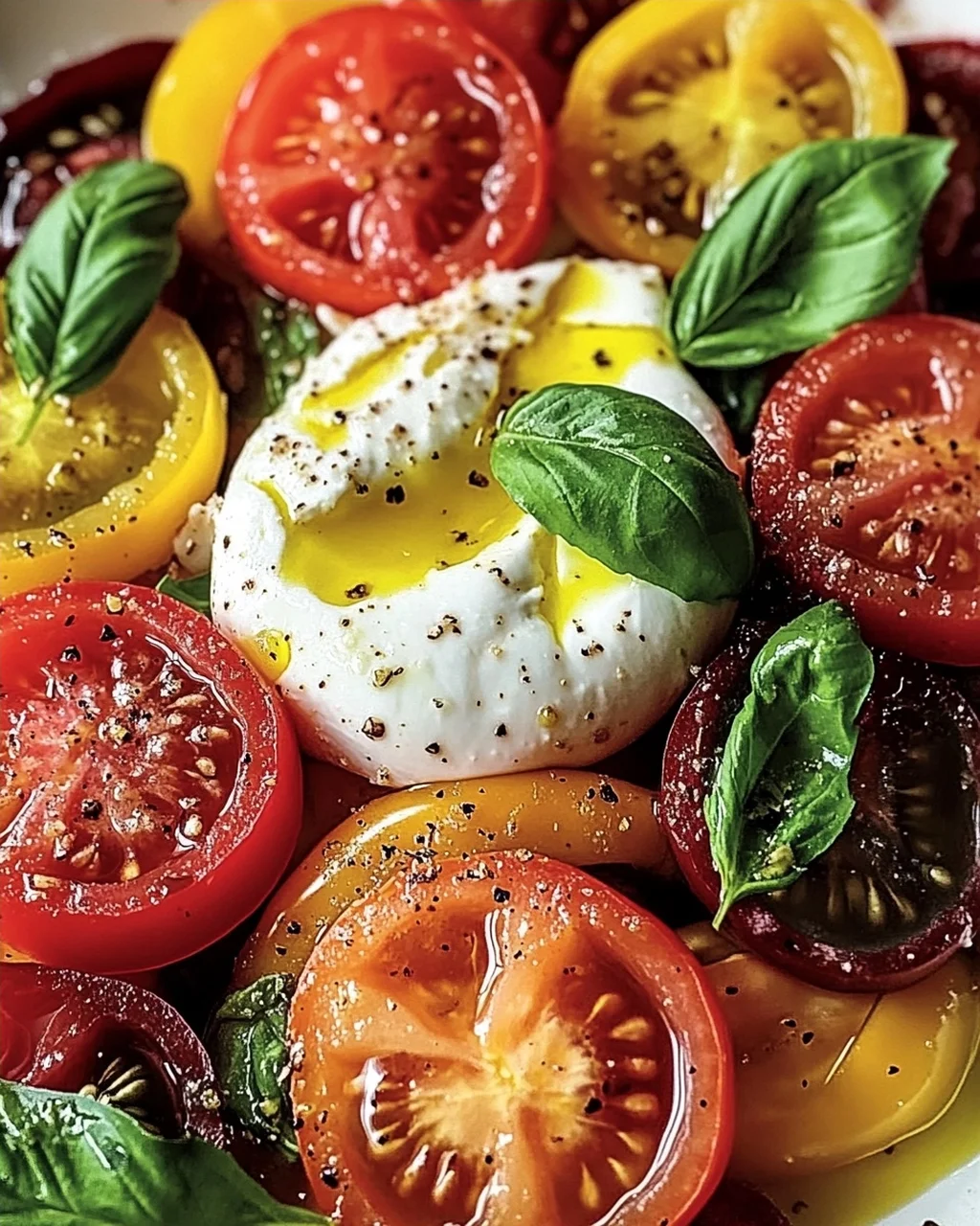 Italienischer Burrata-Caprese-Salat aus Heirloom-Tomaten