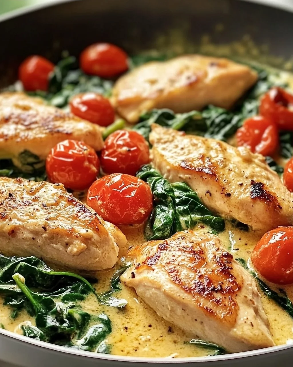 Keto Hähnchen Spinat Tomaten Pfanne: Cremiger Genuss mit Spinat & Tomaten