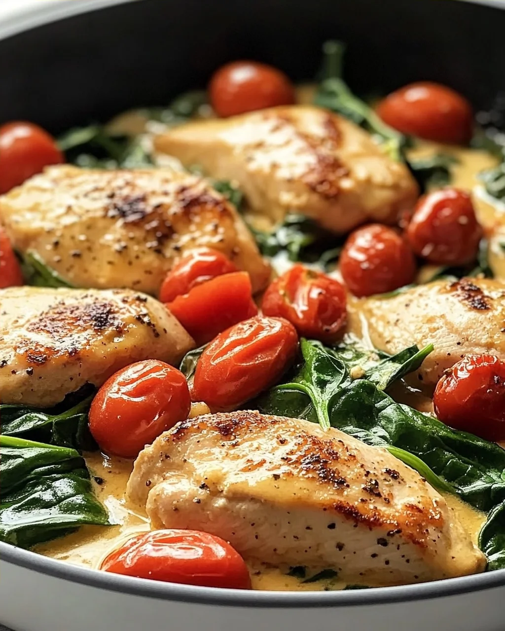 Keto Hähnchen Spinat Tomaten Pfanne: Cremiger Genuss mit Spinat & Tomaten
