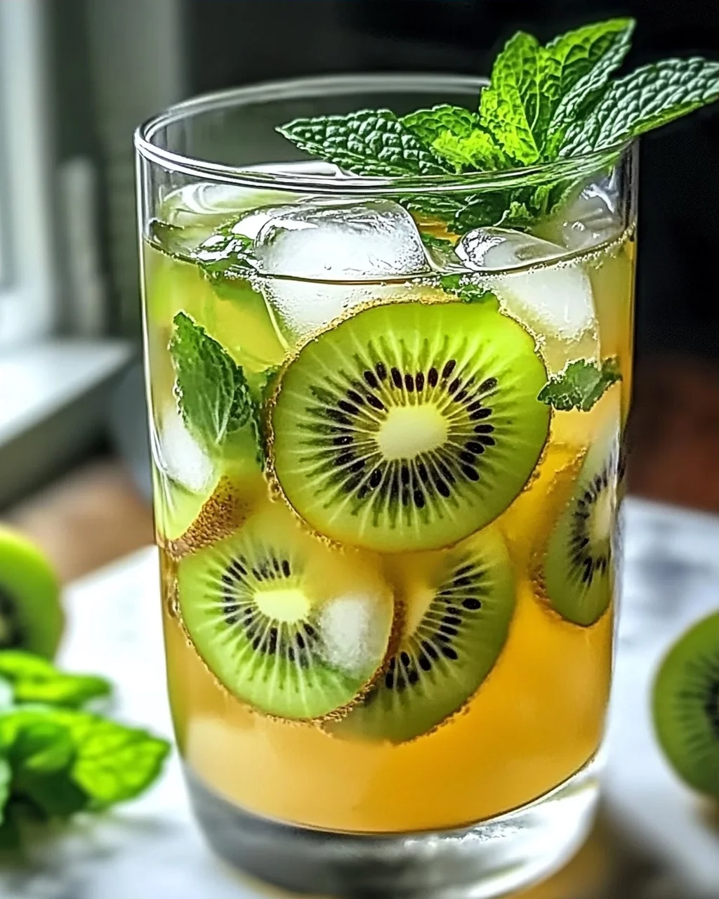 Kiwi-Minze-Eiskaffee grüner Tee: Erfrischender Genuss