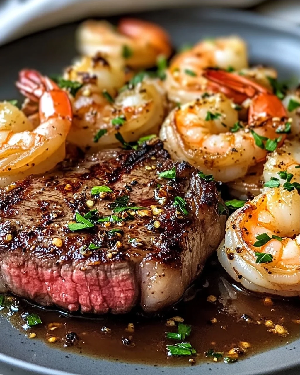 Knoblauchbutter Garnelen und Steak für dein Date Night