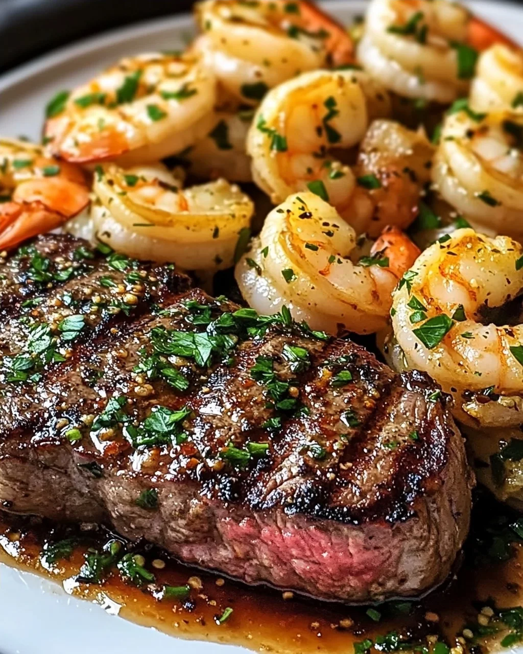 Knoblauchbutter Garnelen und Steak für dein Date Night