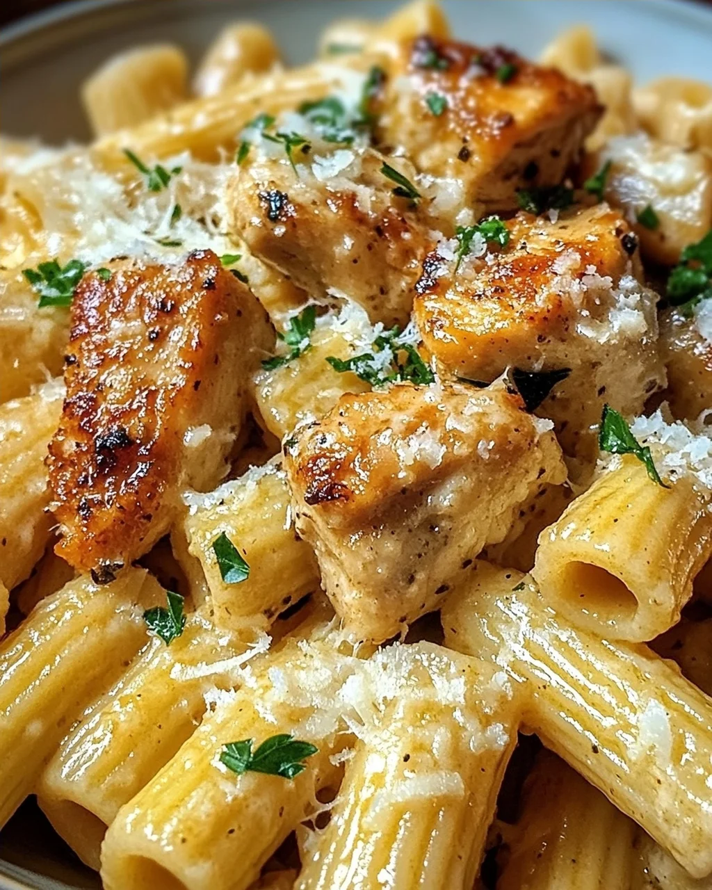 Knoblauchbutter-Hähnchen mit Rigatoni und Parmesan