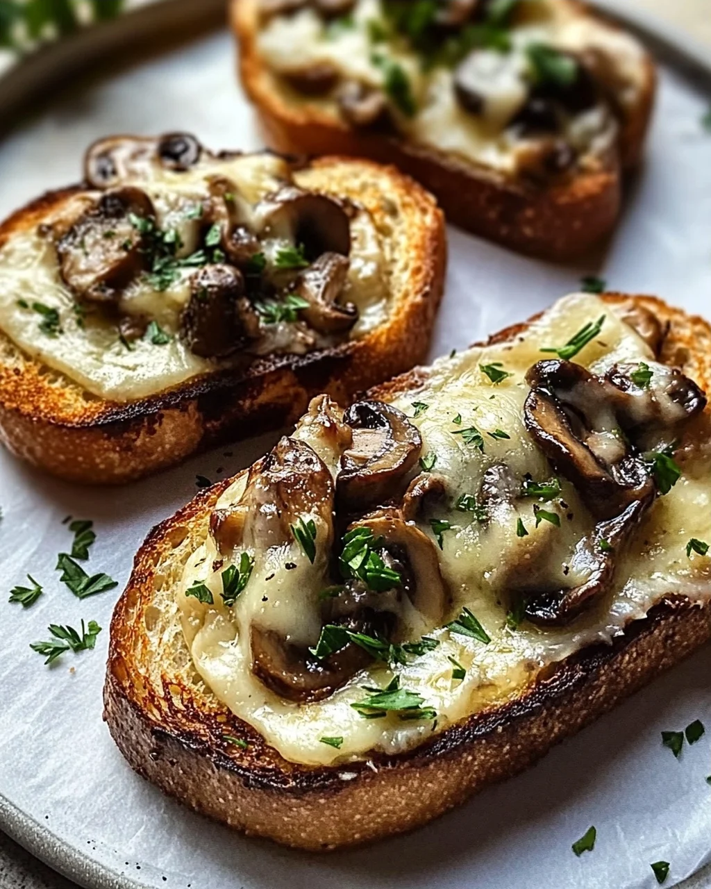 Knusprige Käse-Beef-Champignon-Knoblauch-Toasts Rezept