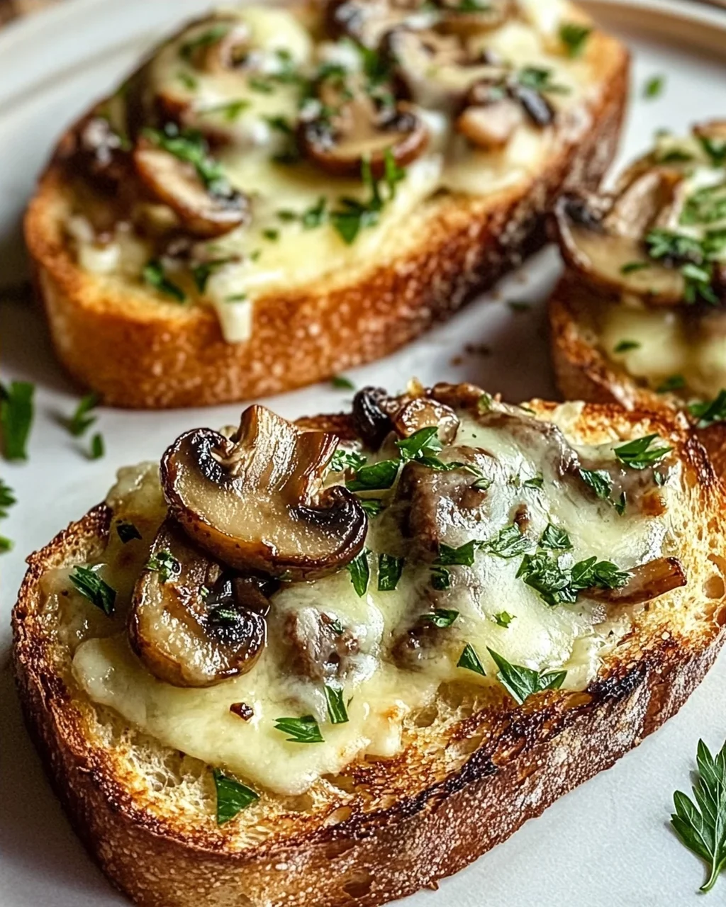 Knusprige Käse-Beef-Champignon-Knoblauch-Toasts Rezept