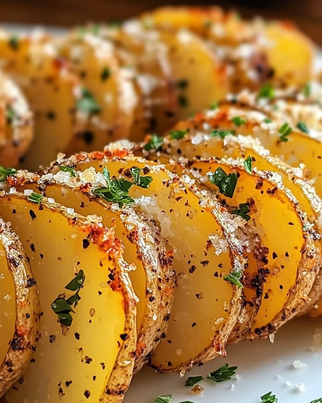 Knusprige Knoblauchbutter-Akkordeon-Kartoffeln genießen