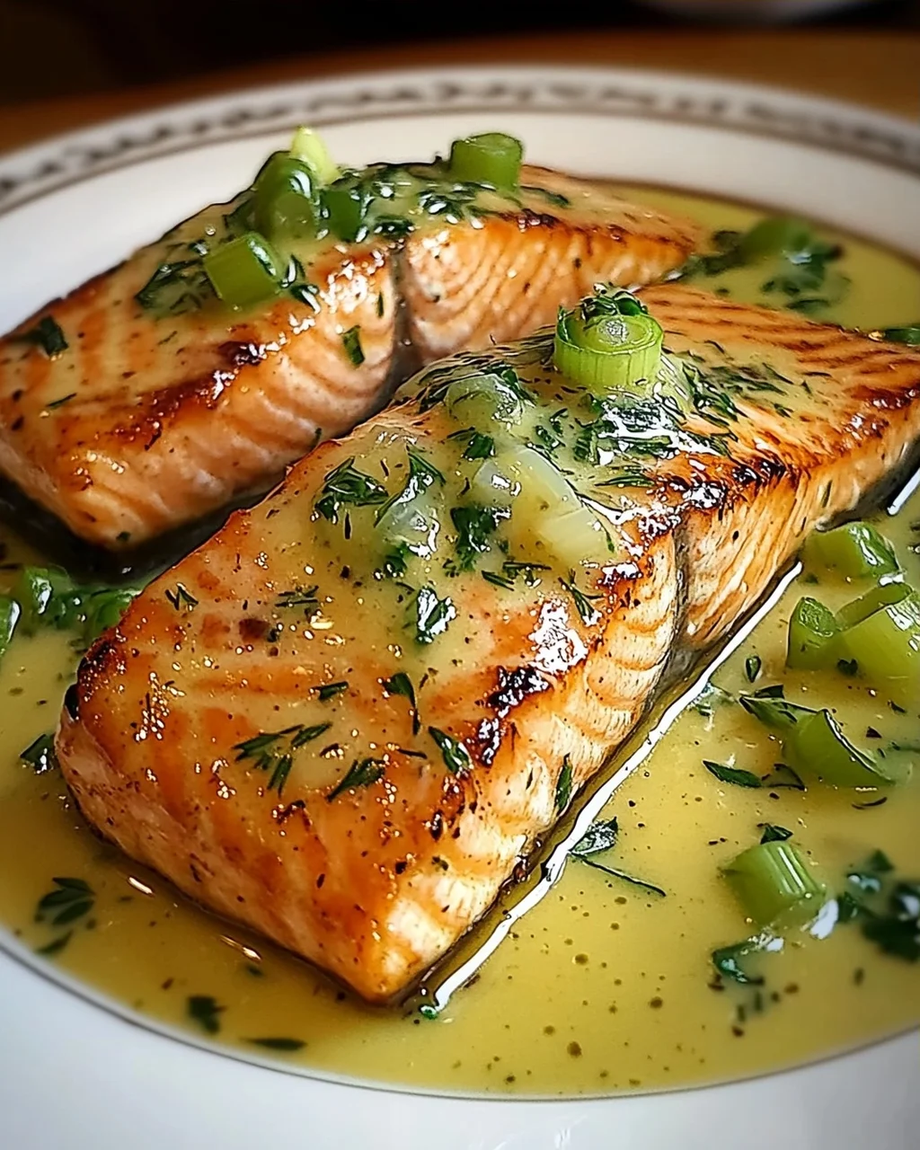 Lachs in Frühlingszwiebel-Sahnesoße
