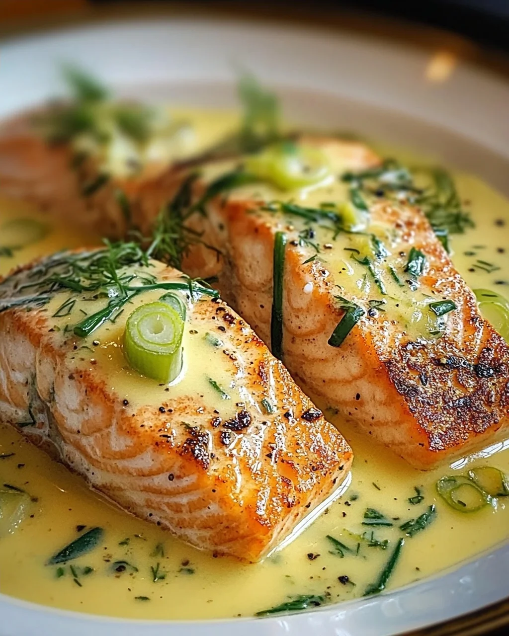 Lachs in Frühlingszwiebel-Sahnesoße