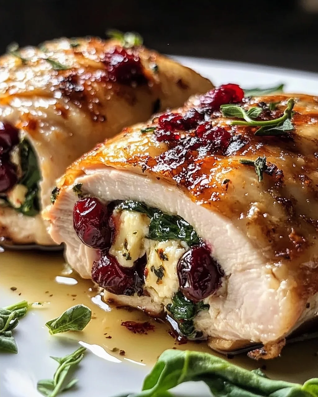 Leckeres gefülltes Hähnchen mit Brie, Spinat & Preiselbeere