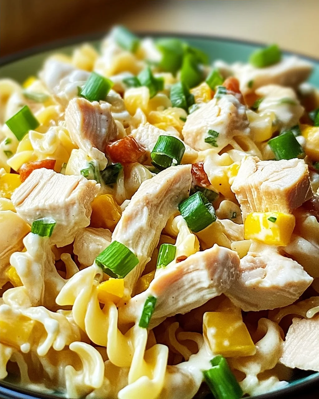 Nudel-Hähnchensalat mit Frühlingszwiebeln