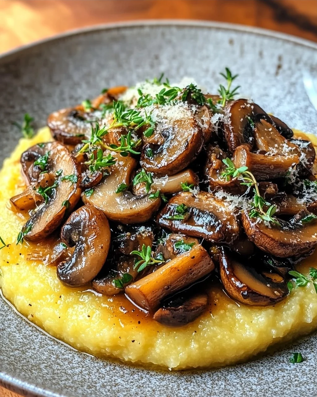Pilzragout auf Parmesan-Polenta