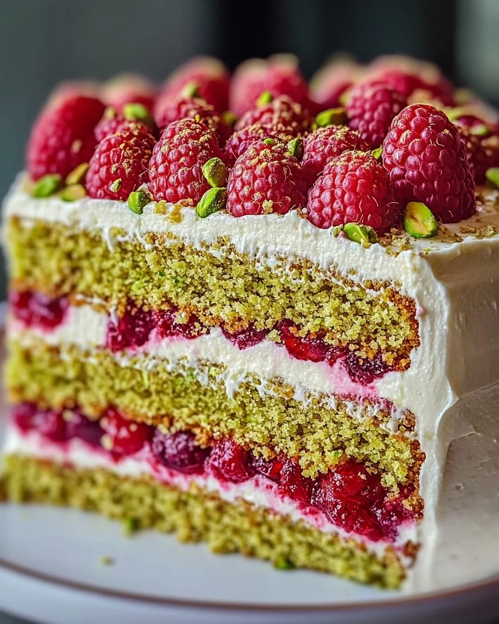 Pistazien-Himbeer-Torte mit Mascarpone-Creme