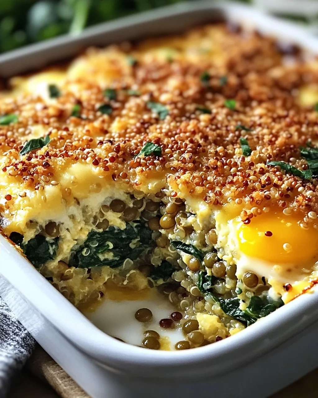 Quinoa Linsen Spinat Auflauf