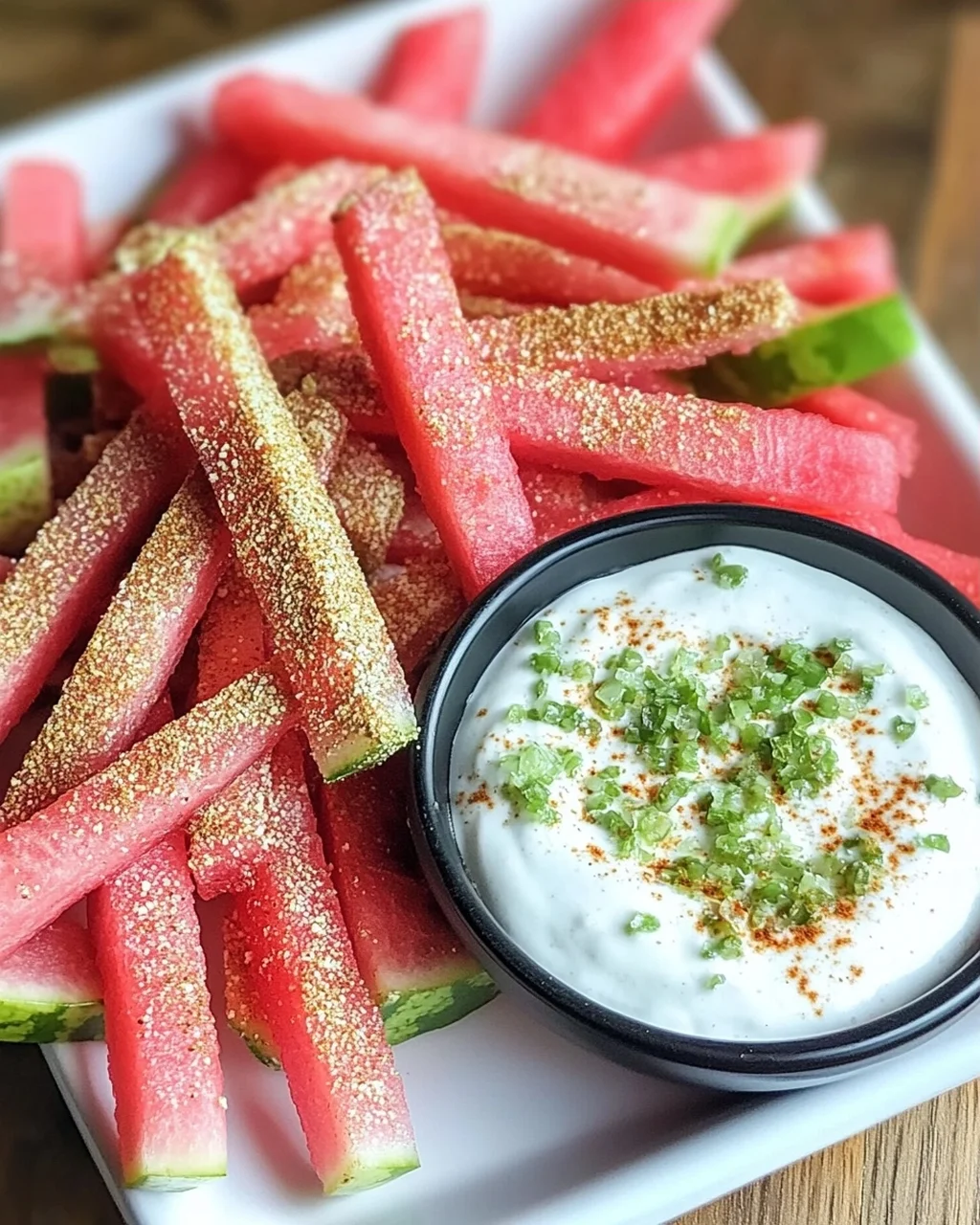Scharfe Wassermelonen-Pommes mit Kokos-Limetten-Dip