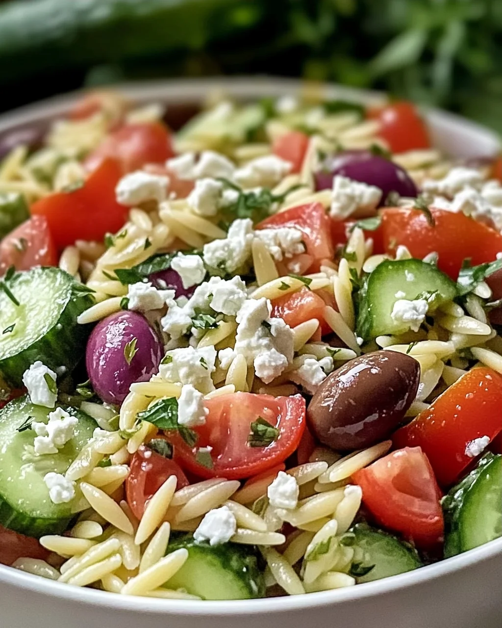 Schneller mediterraner Orzo-Pasta-Salat für heiße Tage