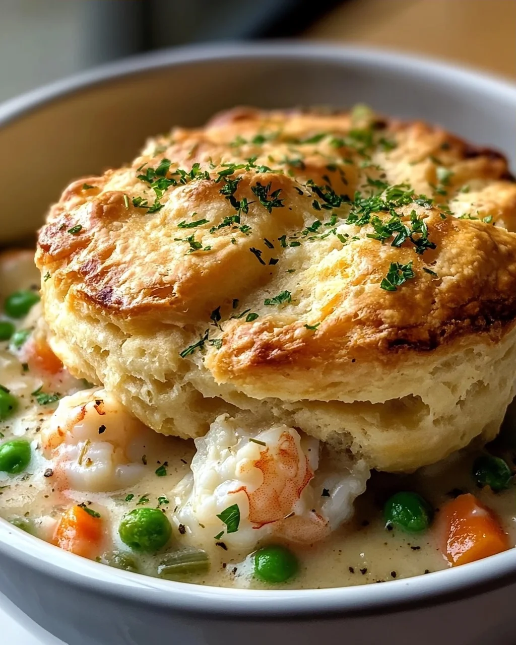 Slow Cooker Cheddar Bay Biscuit Seafood Pot Pie Rezept
