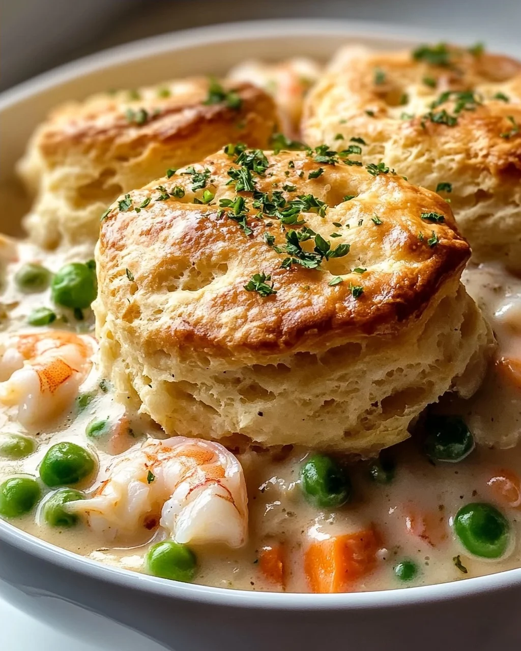 Slow Cooker Cheddar Bay Biscuit Seafood Pot Pie Rezept