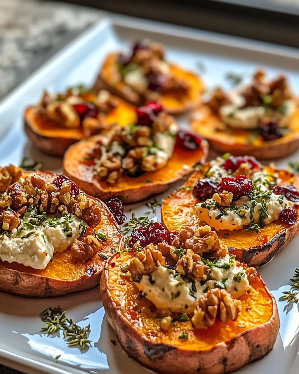 Unwiderstehliche Geröstete Süßkartoffel-Scheiben mit Ricotta und Walnüssen