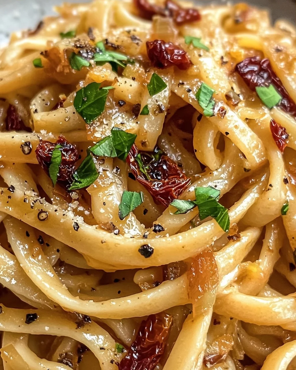 Veganisierte karamellisierte Zwiebel Pasta für Genießer