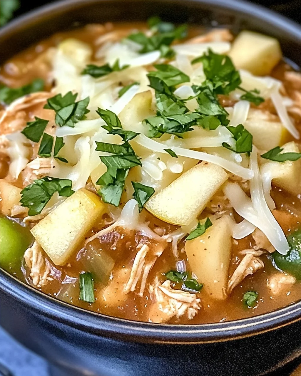 Weißer Cheddar Apfel Hähnchen Chili für den Herbst